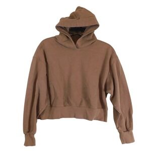 Old Navy SoComfy Brown Cropped Hoodie Sweatshirt Womens S Drop Shoulder Fleece